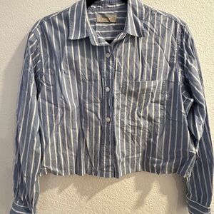 Everlane Way-Short Blue and White Striped Button-Up Shirt (US S) , 2/4)